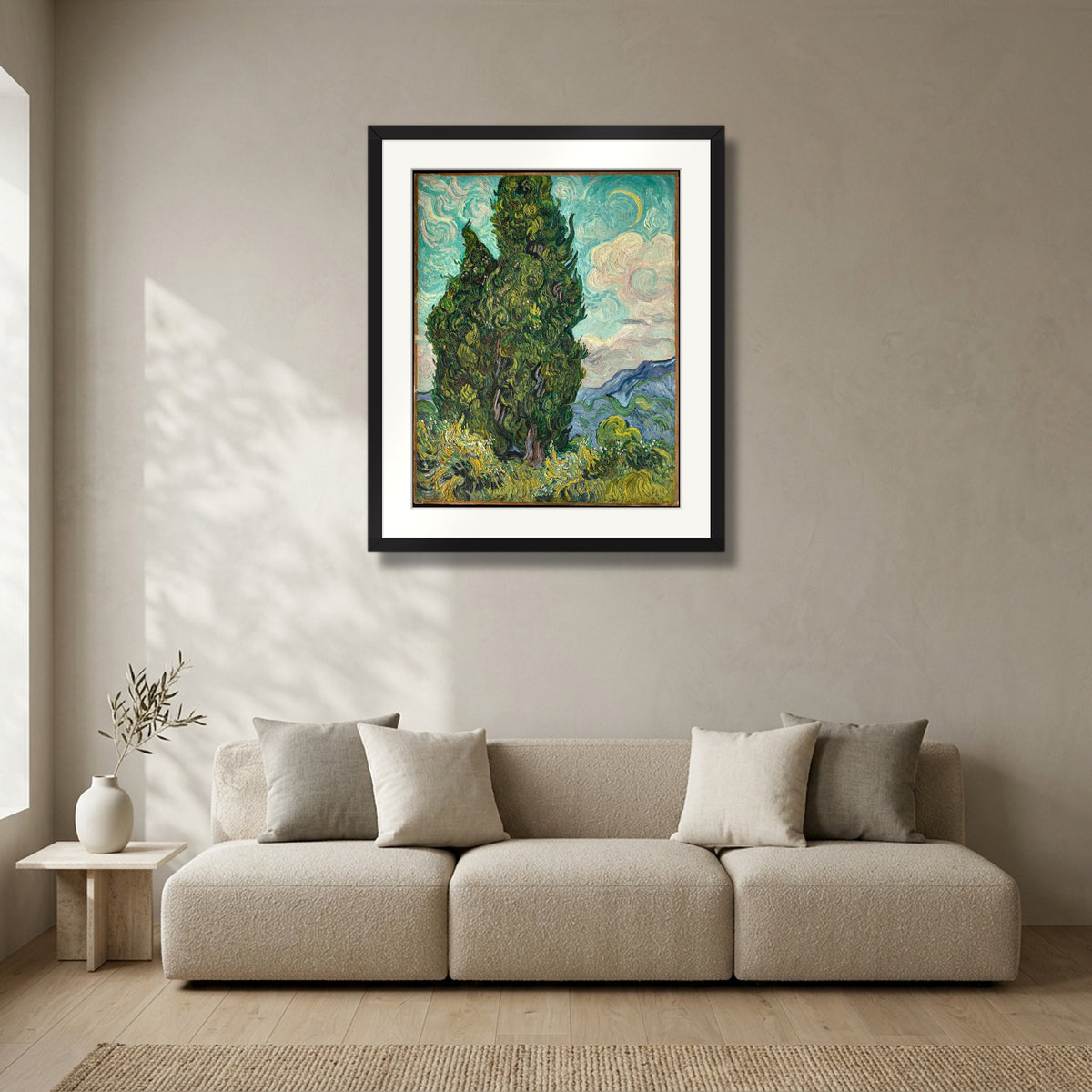 Cypresses (1889) – Vincent van Gogh in a matte black gallery frame