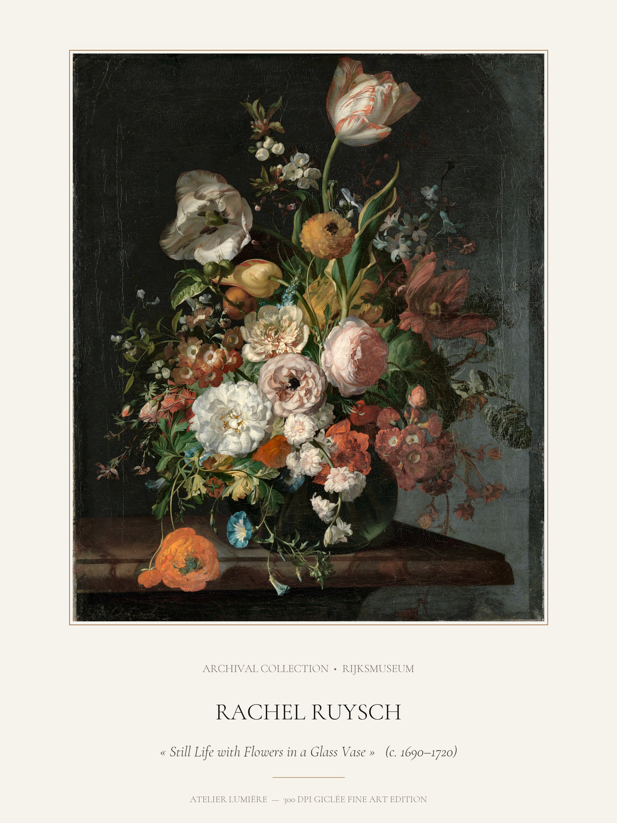 Still Life with Flowers in a Glass Vase (c. 1690–1720) – Rachel Ruysch – Museum Exhibition Poster edition