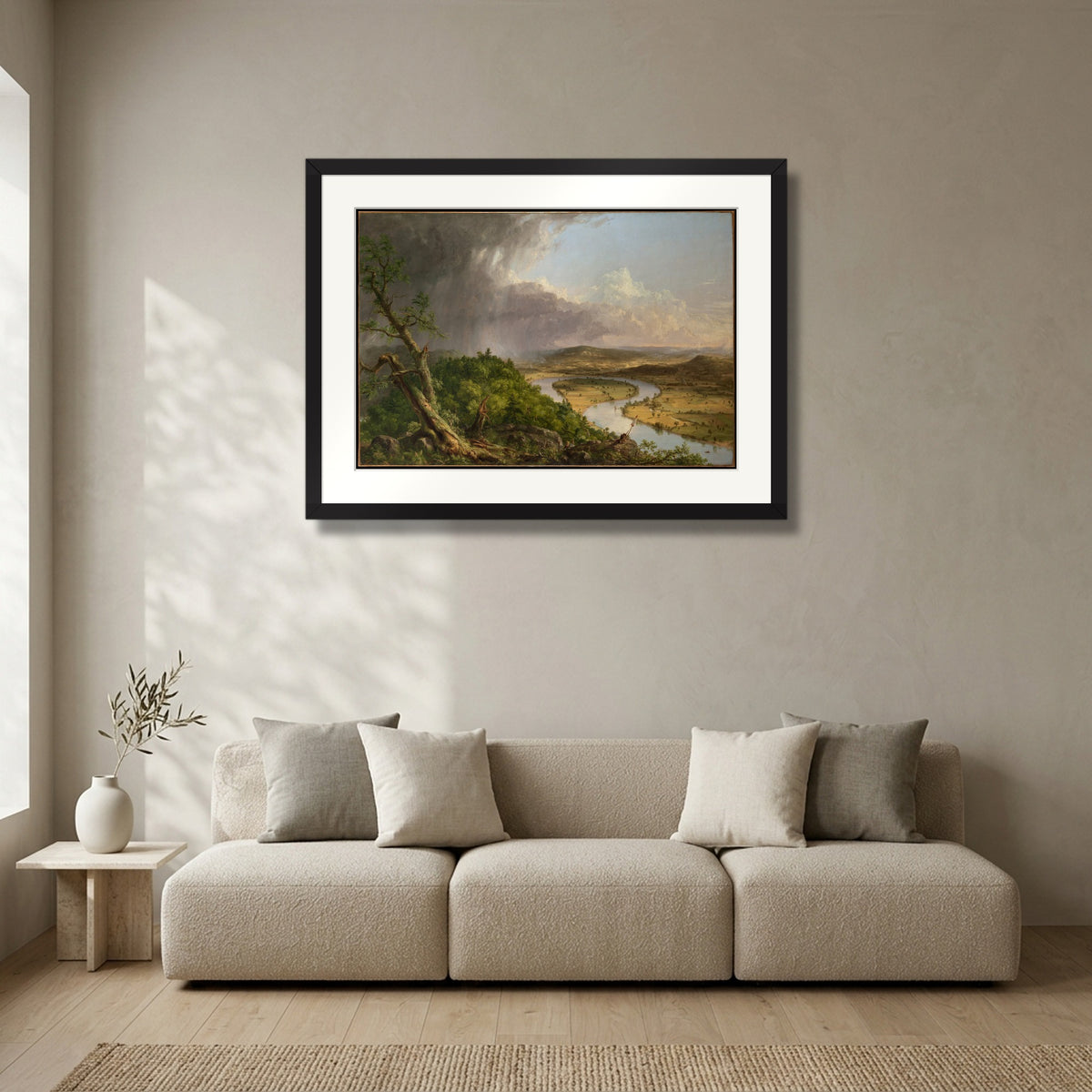 The Oxbow (View from Mount Holyoke after a Thunderstorm) (1836) – Thomas Cole in a matte black gallery frame