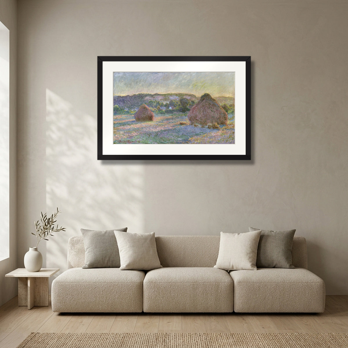 Stacks of Wheat (End of Summer) (1890–91) – Claude Monet in a matte black gallery frame