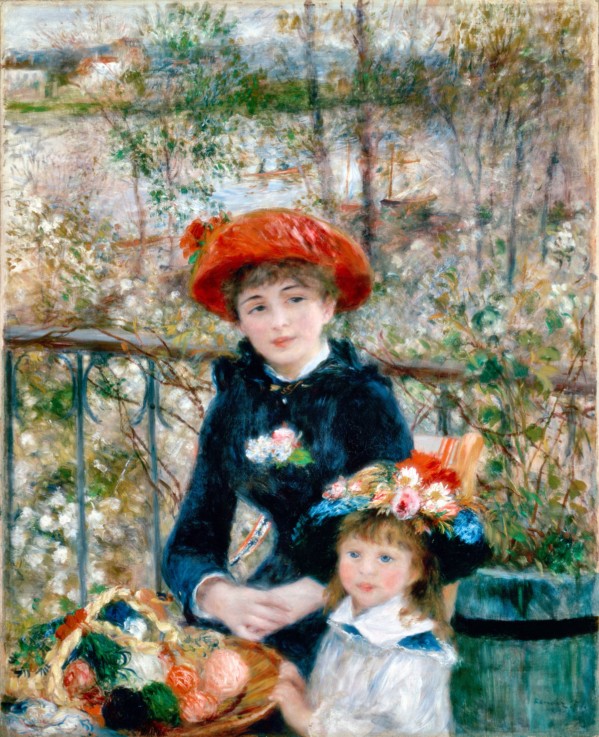 Two Sisters (On the Terrace) (1881) – Pierre-Auguste Renoir – full uncropped restored painting