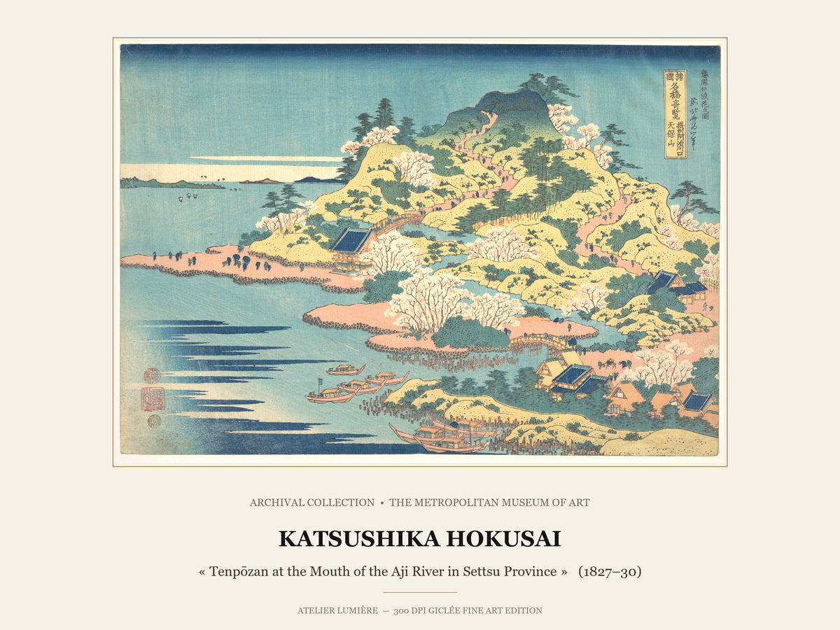 Tenpōzan at the Mouth of the Aji River in Settsu Province (1827–30) – Katsushika Hokusai – Museum Exhibition Poster edition
