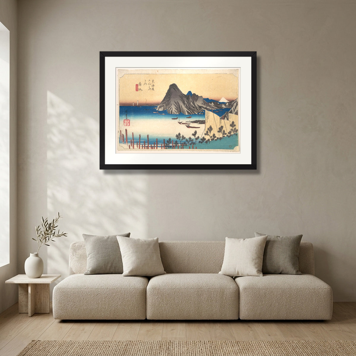 View of Imaki Point from Maizaka (ca. 1834) – Utagawa Hiroshige in a matte black gallery frame