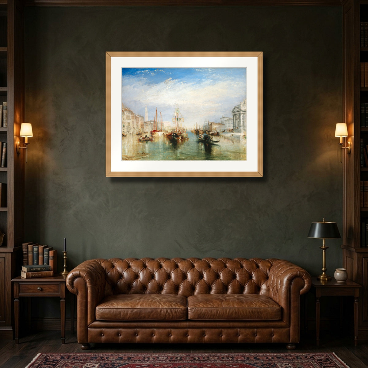 Venice, from the Porch of Madonna della Salute (ca. 1835) – J.M.W. Turner framed in natural oak in a classic library study