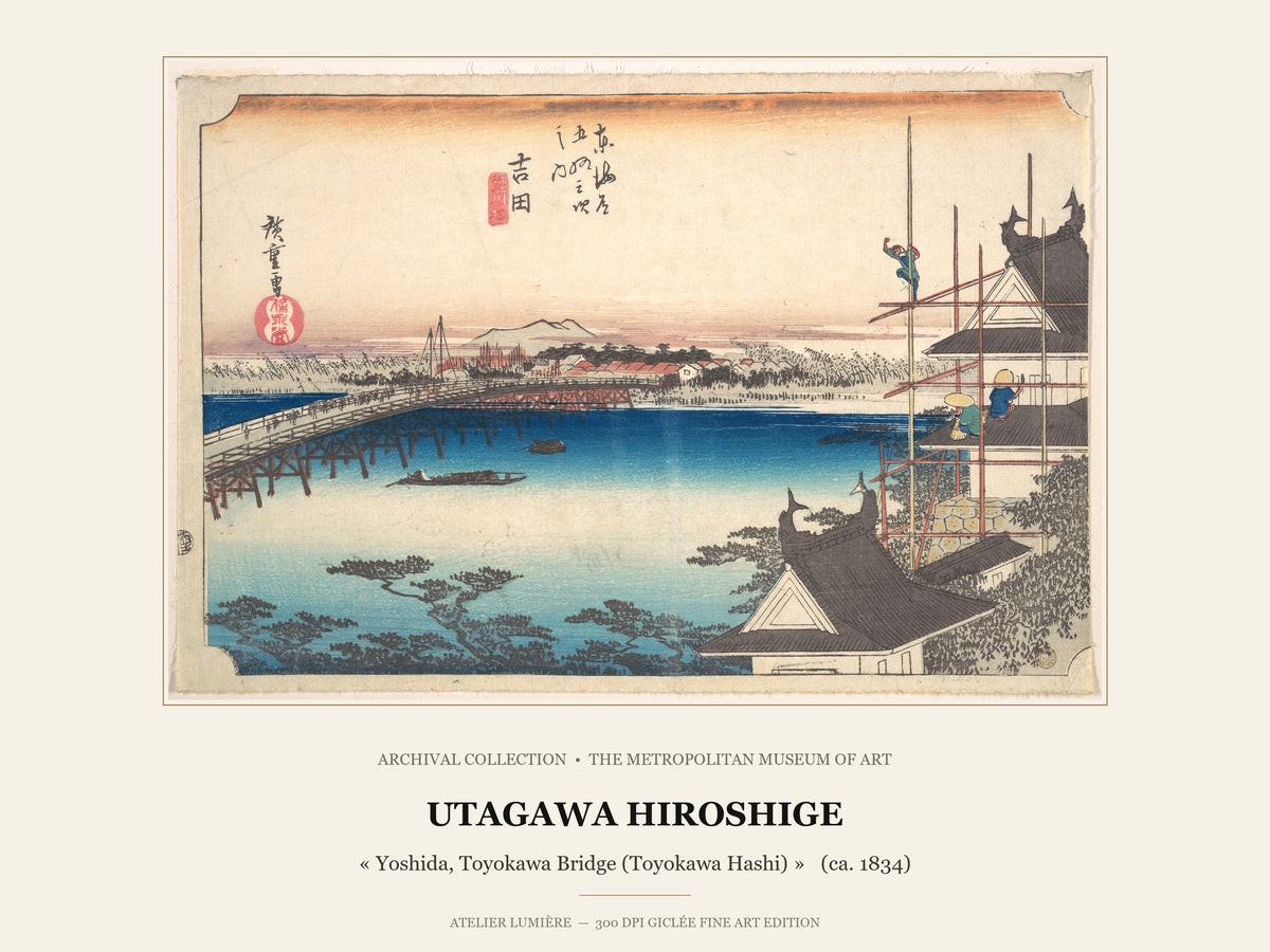 Yoshida, Toyokawa Bridge (Toyokawa Hashi) (ca. 1834) – Utagawa Hiroshige | Framed Archival Fine Art Print