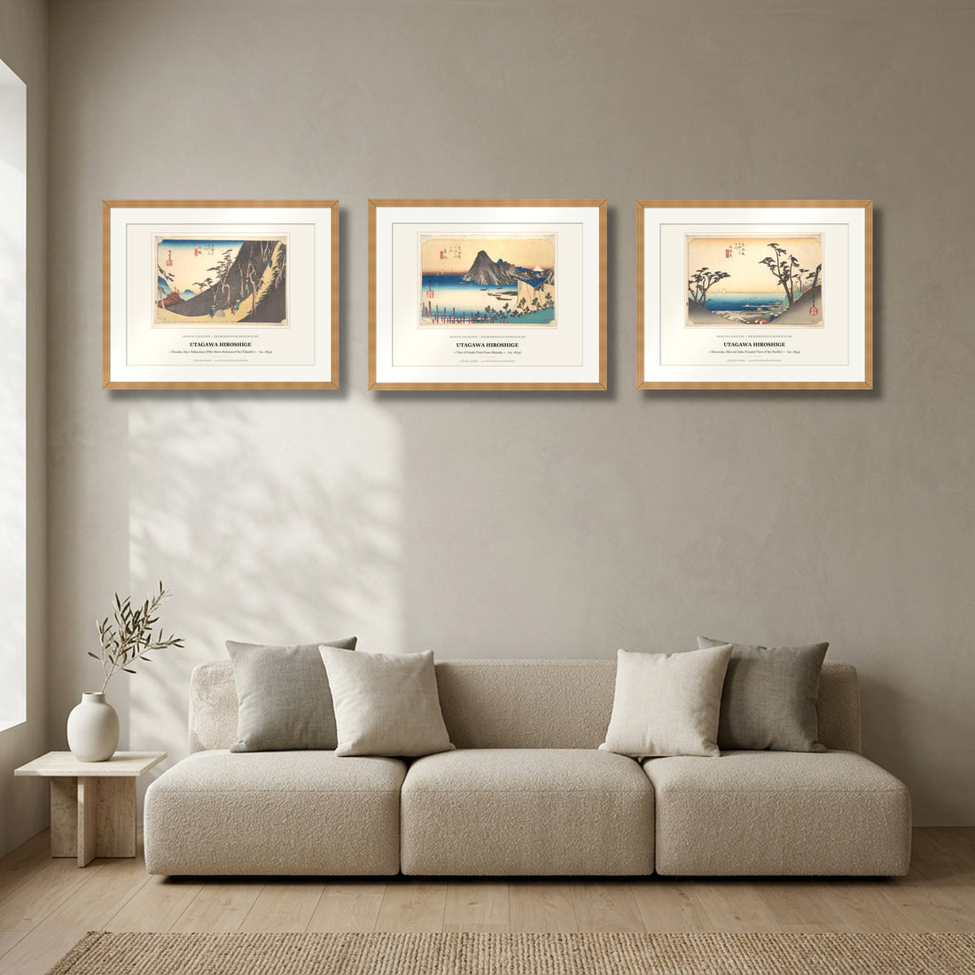 Fifty-Three Stations of the Tōkaidō Triptych (Set of 3 Framed Prints) – Utagawa Hiroshige (1834)