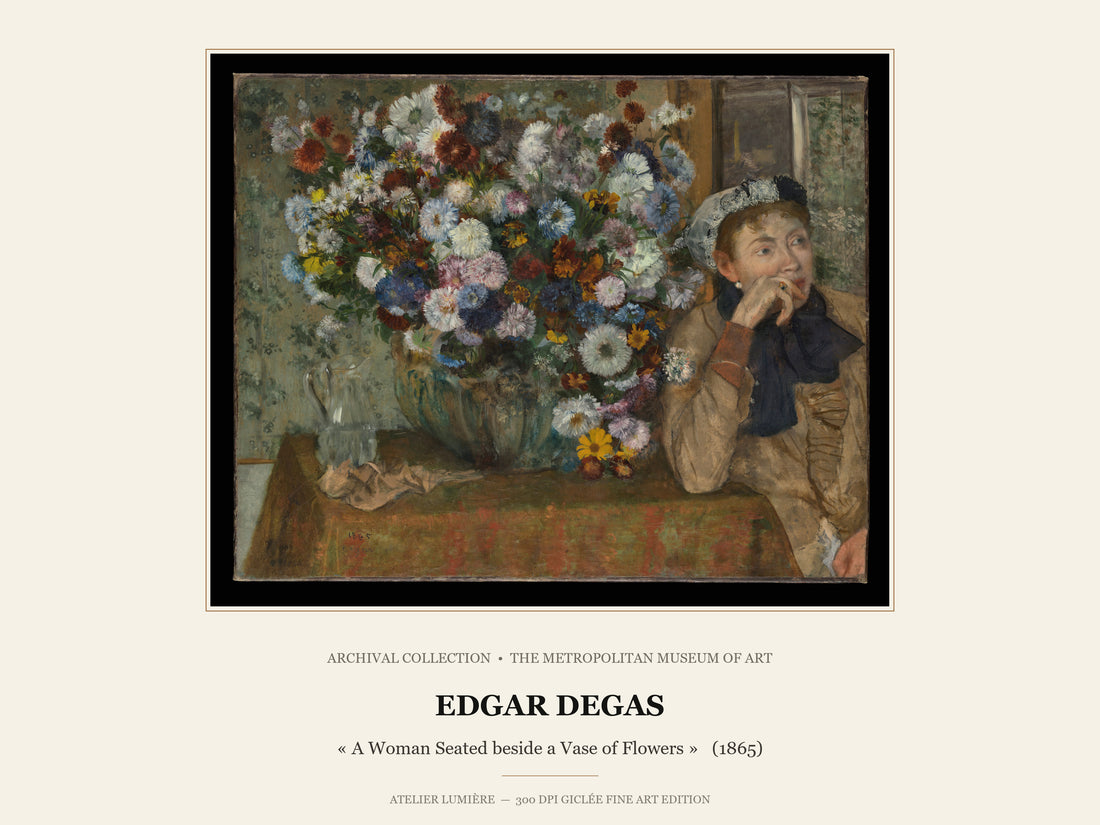 A Woman Seated beside a Vase of Flowers (1865) – Edgar Degas | Framed Archival Fine Art Print